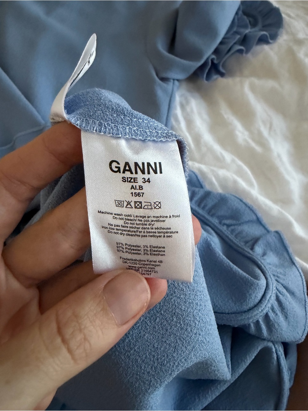 Ganni Light Blue Ruffle-Hem Mini Dress - Picture 4 of 6